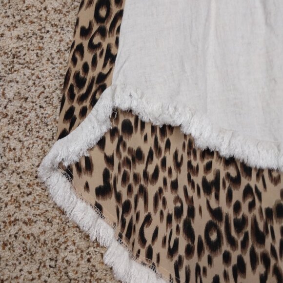 3535 Size Large Umgee Animal Print Linen High Low Dress with Fringe. - Picture 2 of 6